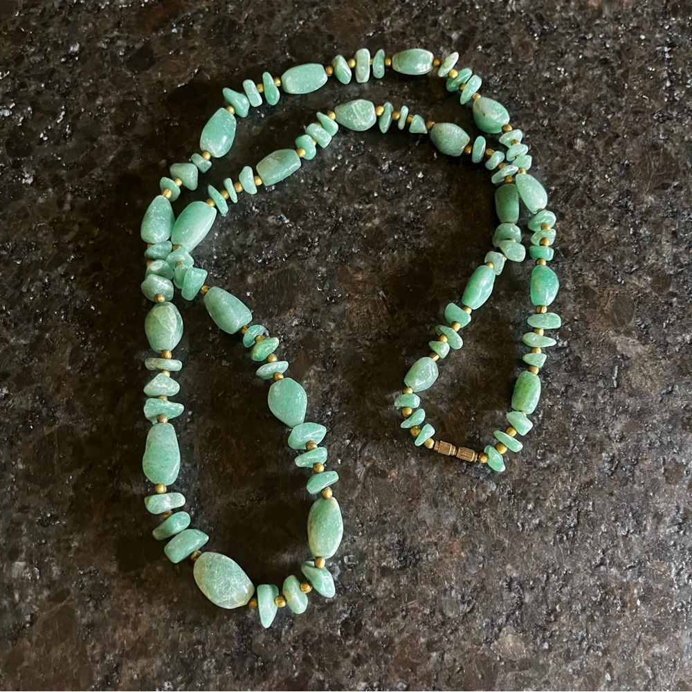 Vintage Aventurine Beaded Necklace 35”